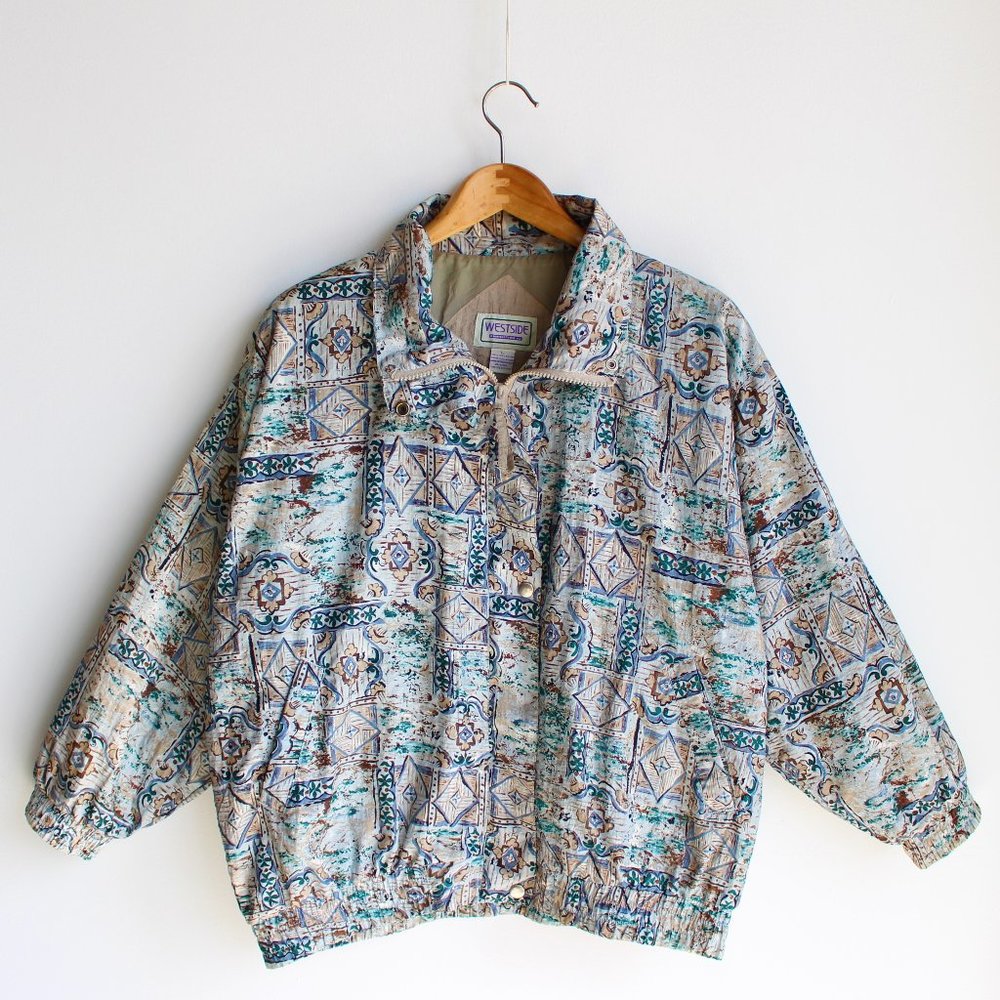 Vintage Silver Abstract Hawaiian Pattern Jacket